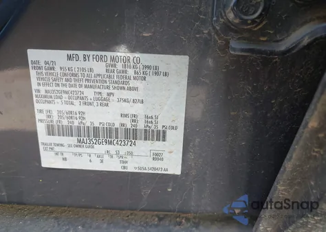 2021 Ford Ecosport Se from USA, damaged, VIN MAJ3S2GE9MC423724